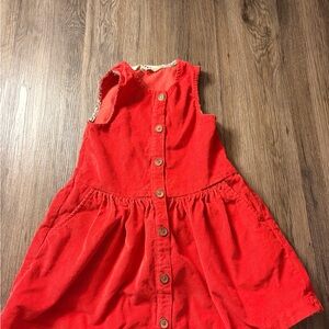 Mini Boden Red Button-Front Corduroy Dress
